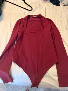 Free People Long Sleeve Burgundy Bodysuit